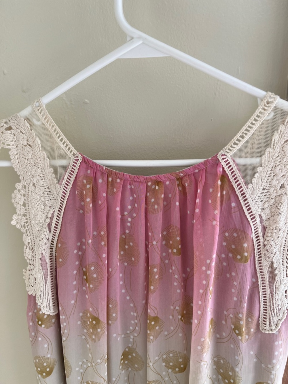 Ultra Pink Ombre Pink to Purple Midi Dress with Cream Lace Yoke - Picture 9 of 11